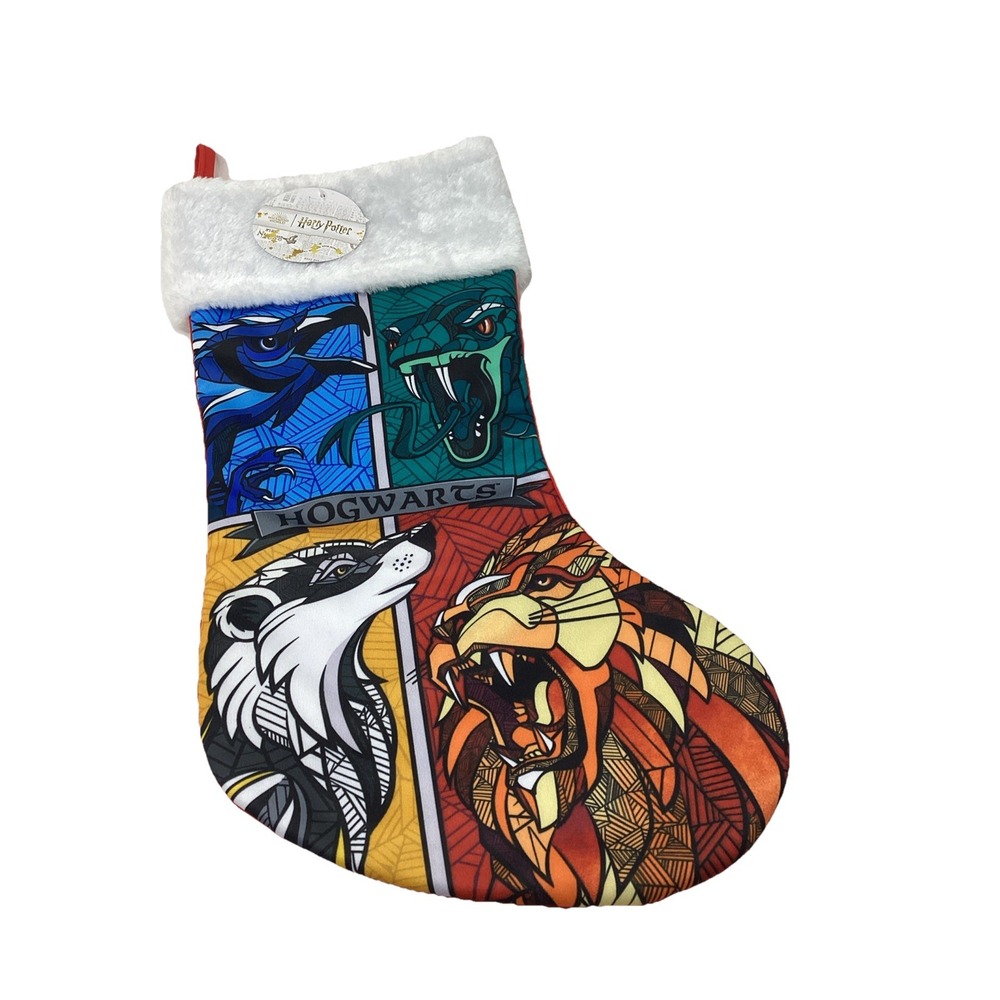 NEW Kurt Adler Harry Potter Christmas Stocking w/ Hogwarts Four Houses Faux Fur